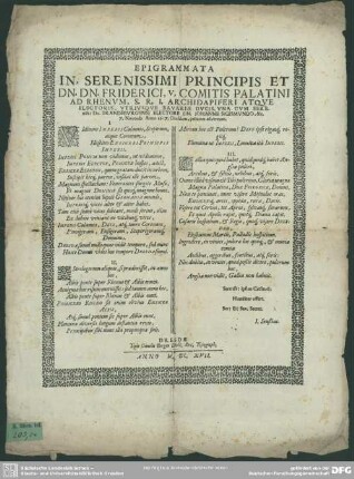 Epigrammata in Friderici V comitis Palatini ad Rhenum una cum Brandenburgensi electore Hohanne Sigismundo Dresdam primum adventum