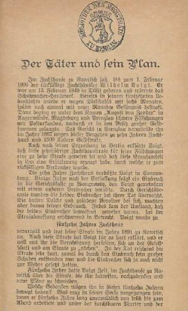Der Täter und sein Plan