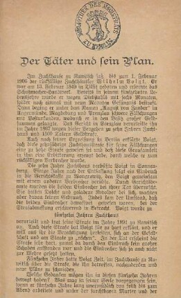 Der Täter und sein Plan