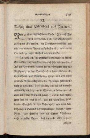 XI. Auszug eines Schreibens aus Pyrmont