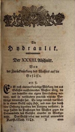Lehrbegrif der gesamten Mathematik, 6. Beschluß der Hydraulik und die Pneumatik