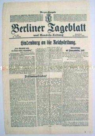"Berliner Tageblatt" zur Lage in Deutschland und zur Zwang der Annahme der Waffenstillstandsbedingungen