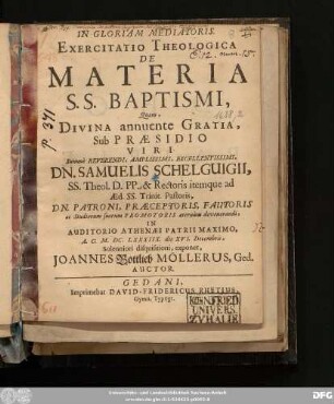 Exercitatio Theologica De Materia S. S. Baptismi