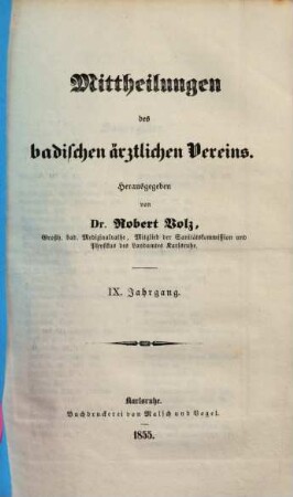 Mitteilungen des Badischen Ärztlichen Vereins. 9. 1855