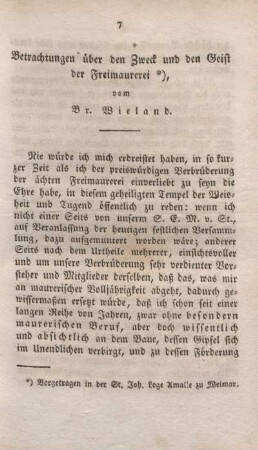 Betrachtungen über den Zweck und den Geist der Freimaurerei.