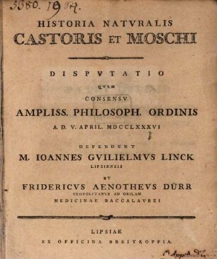Historia naturalis castoris et moschi