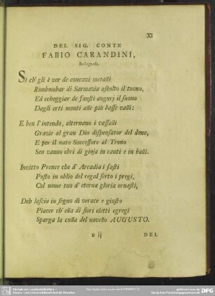 Del Sig. Conte Fabio Carandini, Bolognese