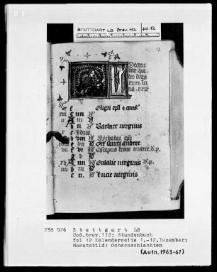 Lateinisch-französisches Stundenbuch — Monatsbild Dezember, Folio 12recto