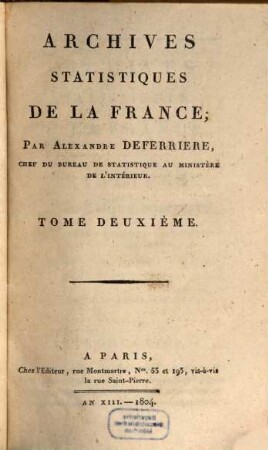 Archives statistiques de la France. 2. 1804
