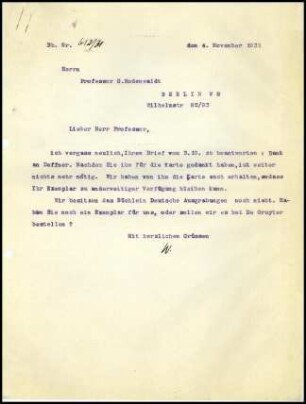 W. Wrede an G. Rodenwaldt