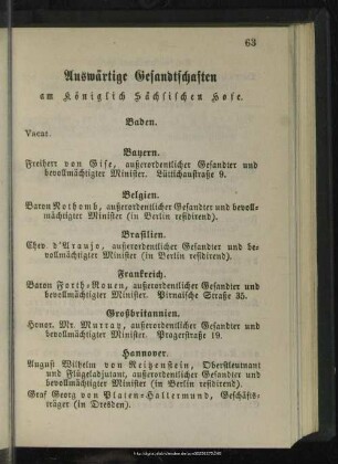 Auswertige Gesandtschaften am Königlich Sächsischen Hofe