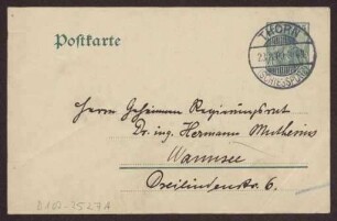 Schreiben an Hermann Muthesius (Postkarte)