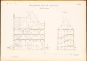 Amtsgerichts- und Gefängnisgebäude, Kattowitz: 2 Querschnitte 1:100