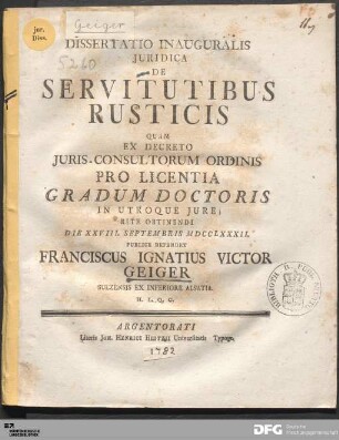 Dissertatio Inauguralis Juridica De Servitutibus Rusticis