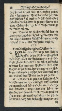 XII. Von Auffgebung der Vestungen