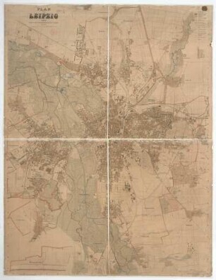 Plan von Leipzig, 1:10 000, Lithographie, 1902 : Plan von Leipzig / Bearbeitet von der Vermessungsabtheilung des Tiefbauamtes. - Nachgetr. bis Ende Juli 1902. - 1:10 000. - Leipzig : Giesecke & Devrient , 1903. - 1 Kt. : Lithogr. ; 89 x 119 cm