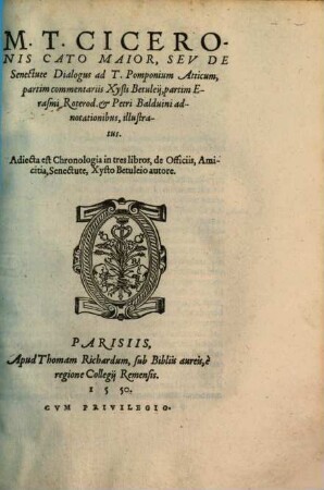 Cato maior seu de senectute dialogus ad T. Pomponium Atticum