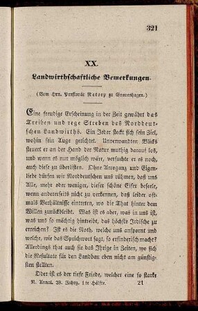 XX. Landwirthschaftliche Bemerkungen