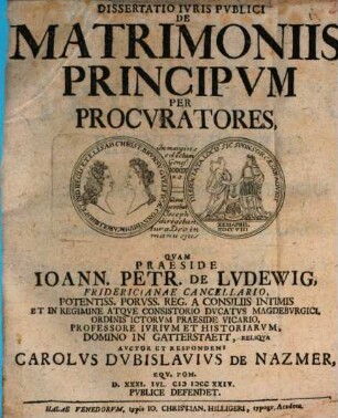Dissertatio Ivris Pvblici De Matrimoniis Principvm Per Procvratores
