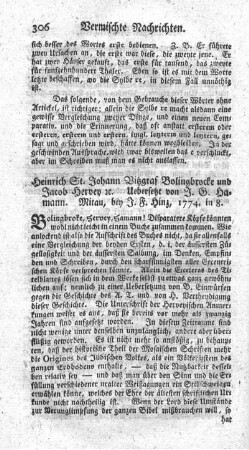 : Heinrich St. Johann Vitzgraf Bolingbroke und Jacob Hervey.