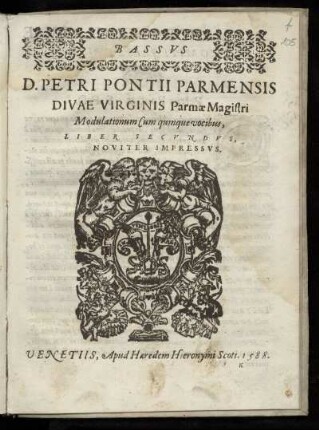 Pietro Pontio: Modulationum cum quinque vocibus, Liber secundus. Bassus