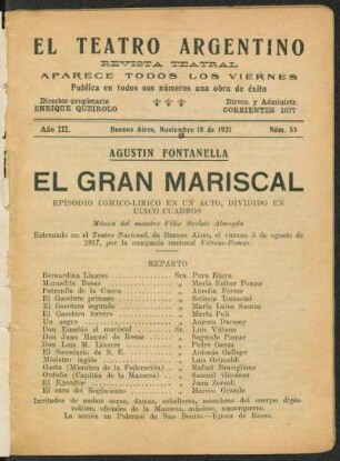 1921005500: El gran mariscal : episodio cómico-lírico en un acto, dividido en cinco cuadros