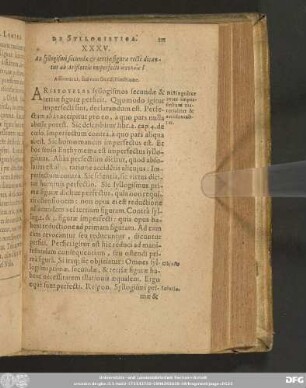 XXXV. An syllogismi secundae [et] tertiae figurae rectè dicantur ab Aristotele imperfecti [...]? Affirmatur, sed non sine distinctione.