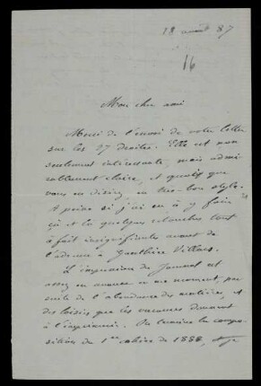 Nr. 6: Brief von Camille Jordan an Felix Klein, Ohne Ort, 28.8.1887
