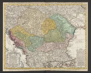 Hungariae ampliori significatu et veteris vel Methodicae complexae Regna: Hungariae Propriae, Croatiae, Dalmatiae, Bosniae, Serviae, Bulgariae, Cumaniae, Principatum: Transsylvaniae, Despotatus: Walachiae, Moldaviae, (exclusis ab eadem alienatis Galitia et Ludomiriria), in suas Provincias ac partes divisae et quo ad Imperantes ex Austriacis, Turcis et Venetis distinctae (iuncta tamen propter commoditatem Romania vel Romelia Turcica) Tabula