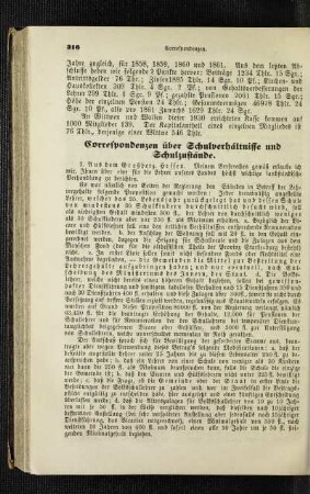 Correspondenzen über Schulverhältnisse und Schulzustände
