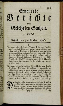 41 Stück. Rostock, den 9ten October, 1766