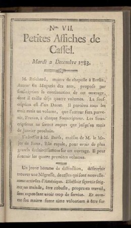 No VII (Mardi 2 Decembre 1783)