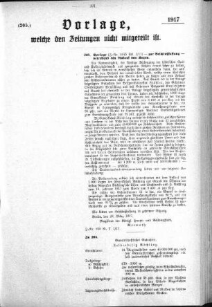 Anlage: Vorlage, welche den Zeitungen nicht mitgeteilt ist, 23. März 1917