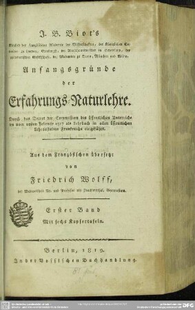 1: J. B. Biot's ... Anfangsgründe der Erfahrungs-Naturlehre