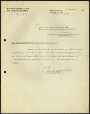 G. Rodenwaldt an DAI Athen