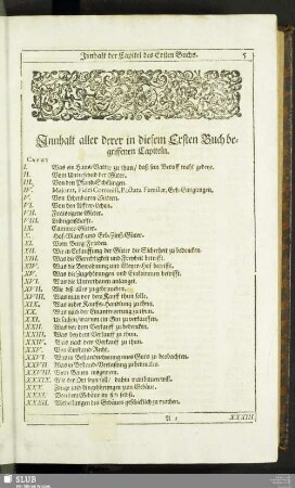 Innhalt aller derer in diesem Ersten Buch begriffenen Capiteln