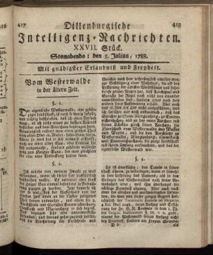 XXVII. Stück. Sonnabends : den 5. Julius, 1788.