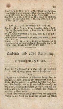 Siebente und achte Abtheilung. Gesundheits-Polizey