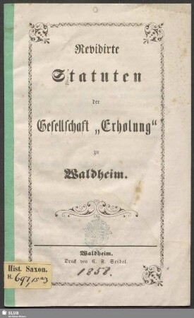 Revidirte Statuten der Gesellschaft "Erholung" zu Waldheim