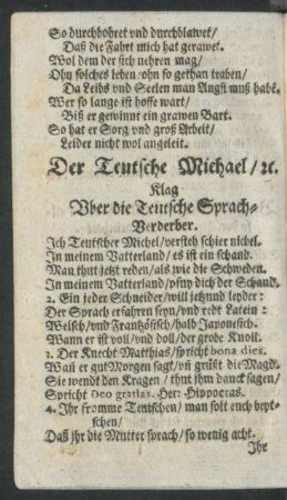 Der Teutsche Michael/ [et]c. Klag Uber die Teutsche Sprach-Verderber.