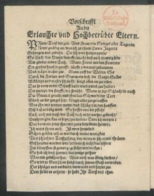 Vorschrifft An die Erlauchte und Hochbetrübte Eltern.