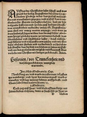 Historien/ vor Trunckenheit und derselbigen früchten/ meniglich warnende.