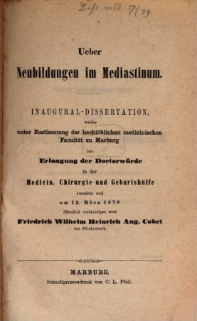 Über Neubildungen im Mediastinum