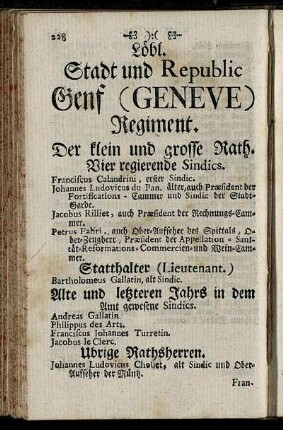 Löbl. Stadt und Republic Genf (Geneve) Regiment.