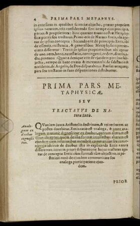 Prima Pars Metaphysicæ, Seu Tractatus De Natura Entis.