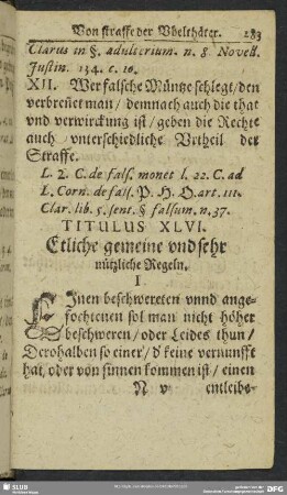 Titulus XLVI. Etliche gemeine und sehr nützliche Regeln