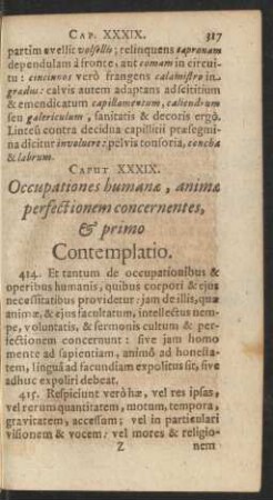 Caput XXXIX. Occupationes humanae, animae perfectionem concernentes, & primo Contemplatio