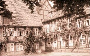 Wienhausen: Klosterhof, bewachsene Fachwerkhäuser