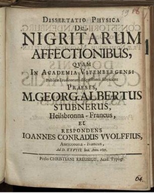 Dissertatio Physica De Nigritarum Affectionibus