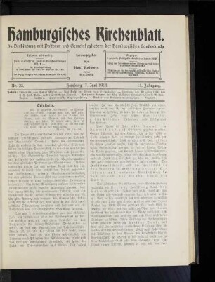 Nr. 23. Hamburg, 7. Juni 1914. 11. Jahrgang.
